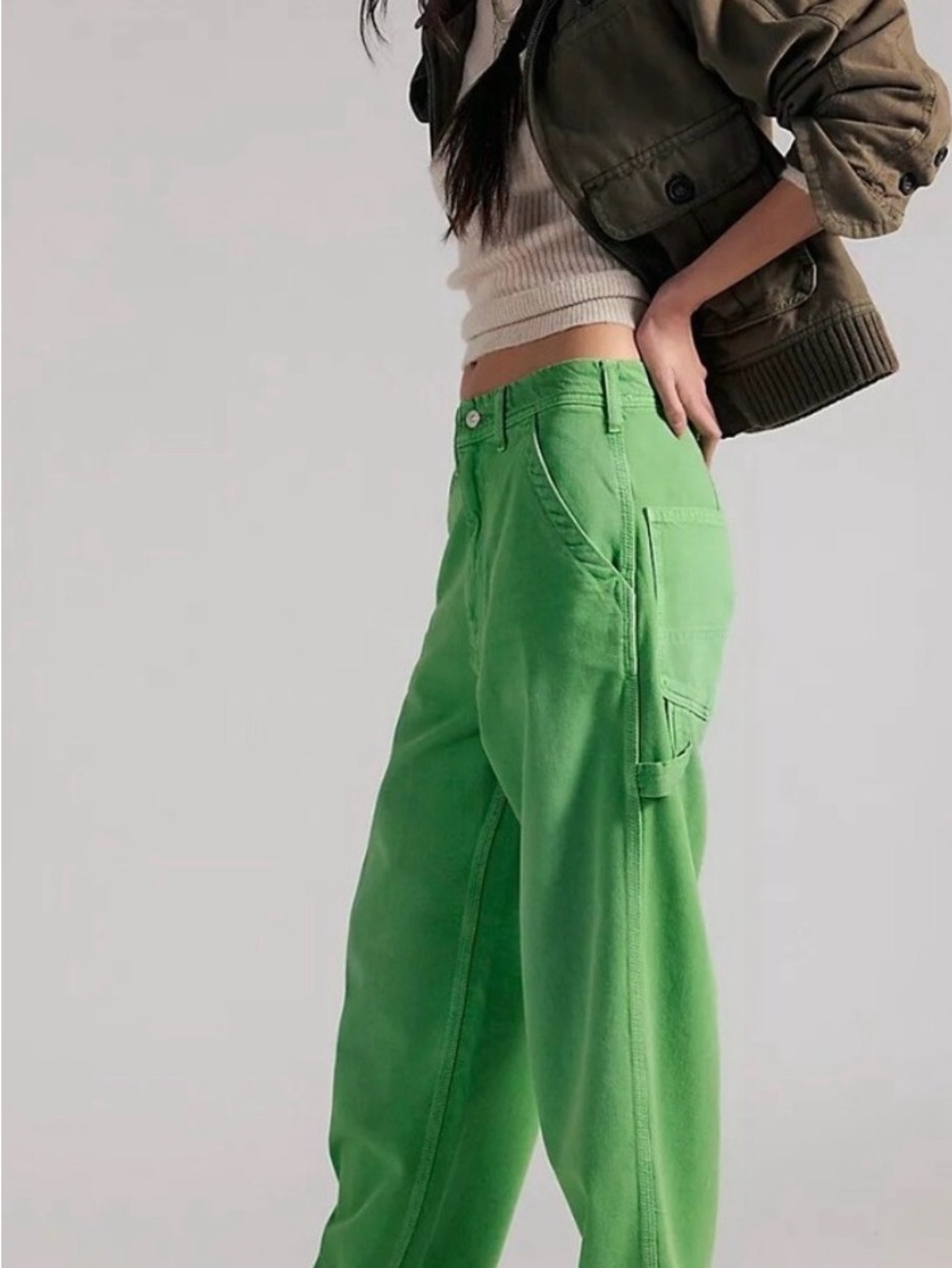 Free People We The Free Easton Low-Rise Workwear Jeans. NWT. Green - Picture 3 of 7
